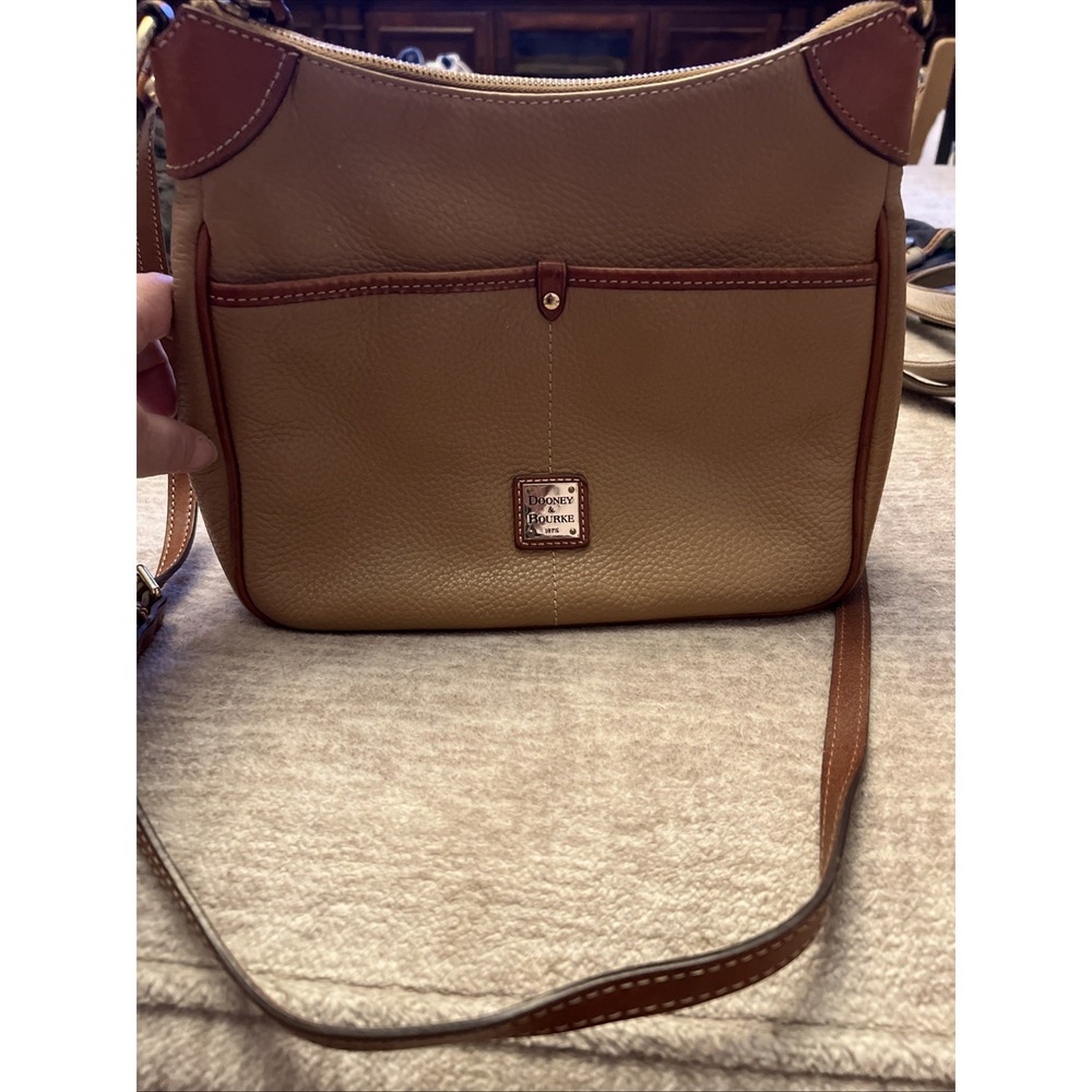 Dooney & Bourke Pebble Grain Kimberly Crossbody Bag Tan & Brown Trim